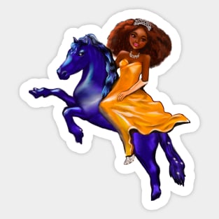 Black anime princess on horse ! A beautiful black girl with Afro hair, brown eyes, Cherry pink lips and dark brown skin. Hair love ! Sticker